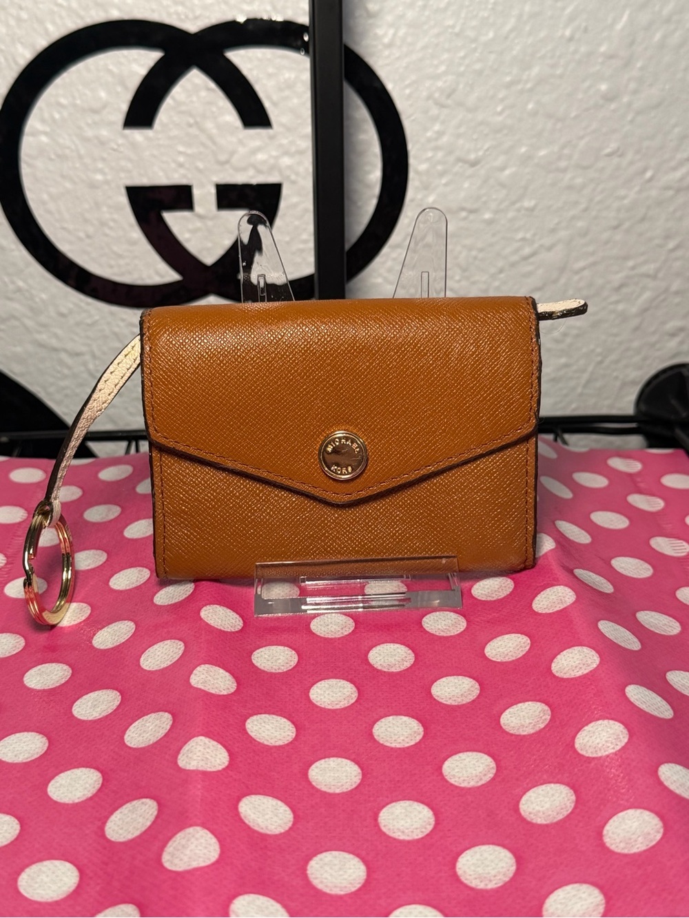 Michael Kors Brown Saffiano Leather Envelope Card Holder Wallet